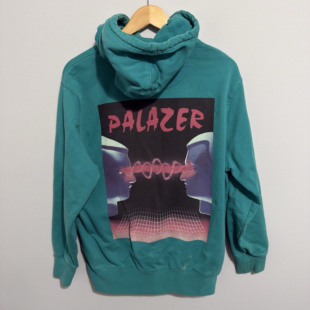 Palace Hoodie Mens Medium Green Blue Skater Streetwear Sweatshirt Palazer